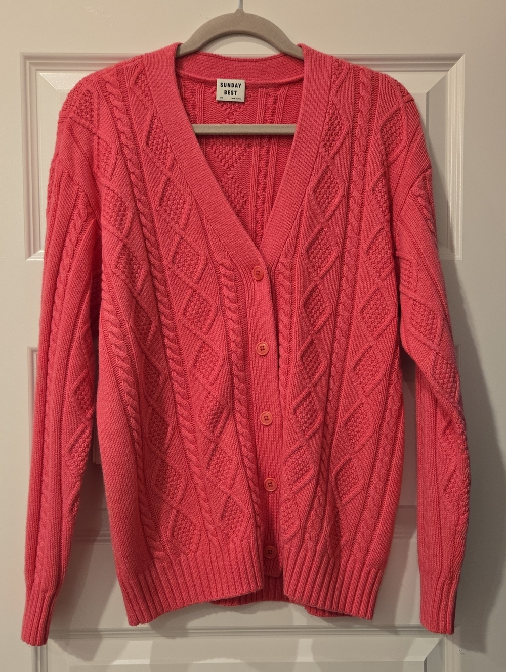 Aritzia Sunday Best Lamora Cable-Knit Button Cardigan Sangria Pink